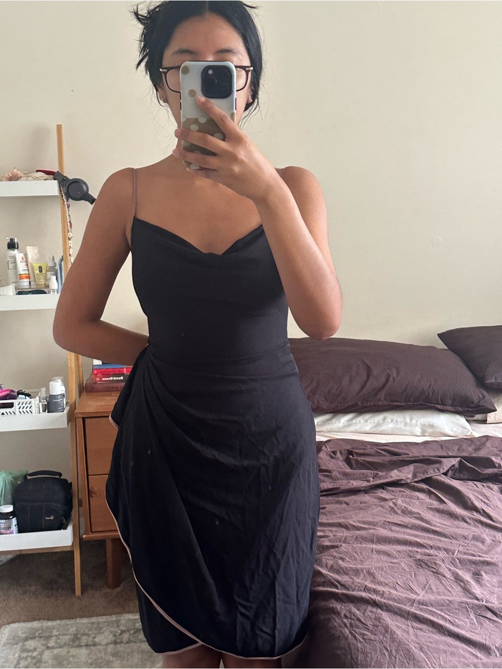 BCBGMaxAzria Black Cowl Neck Spaghetti Strap Midi Dress